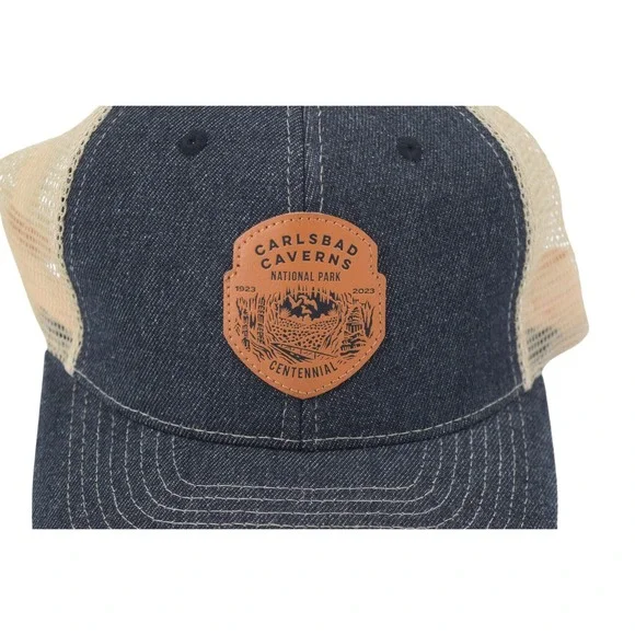 Carlsbad Caverns National Park Centennial Denim Trucker Hat Leather Outdoor - Picture 2 of 6
